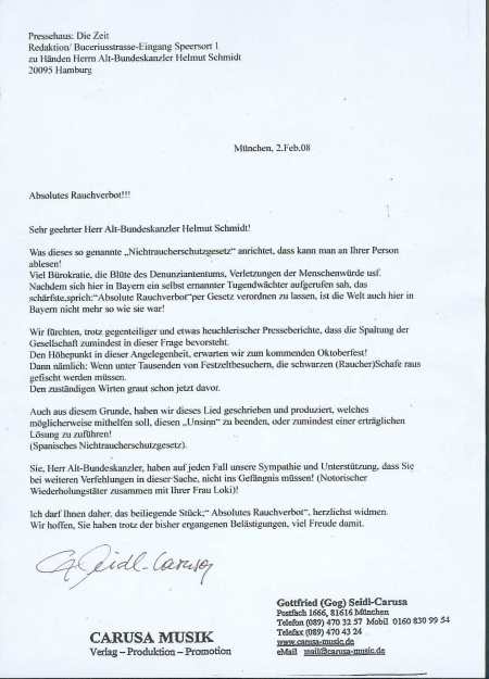 Brief von Helmut Schmidt
